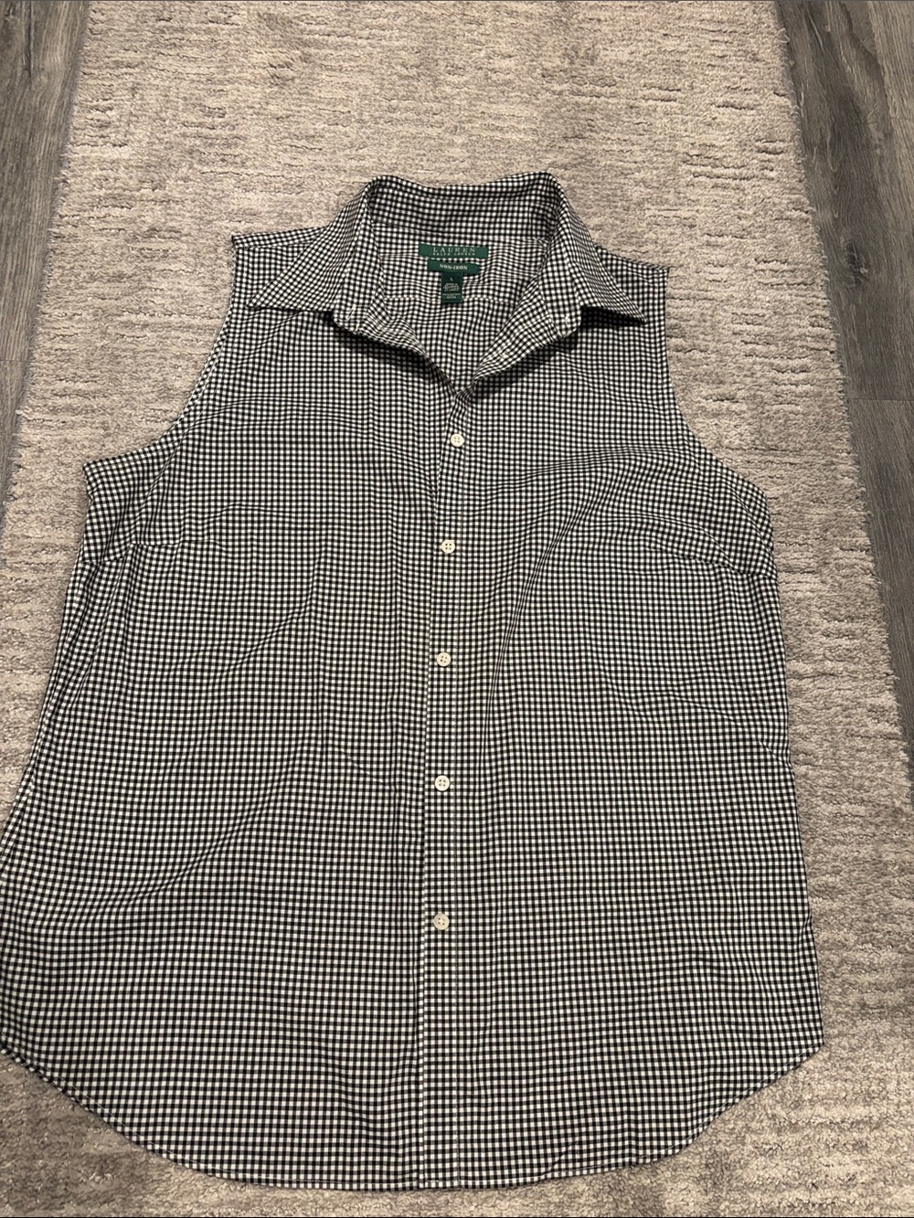 Lauren Ralph Lauren Black and White Gingham Sleeveless Button-Down Shirt size L